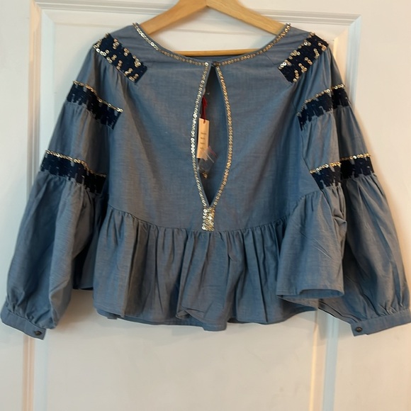 NWT RAGA Embellished Raglan-Sleeve Denim Top Size - XSMALL - Picture 3 of 9